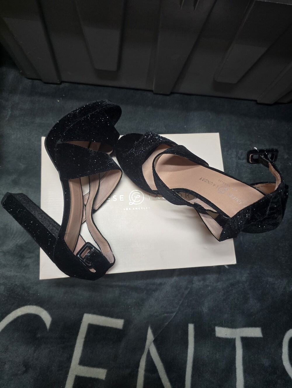 Chinese Laundry Black Riddle Cosmic Velvet Heels